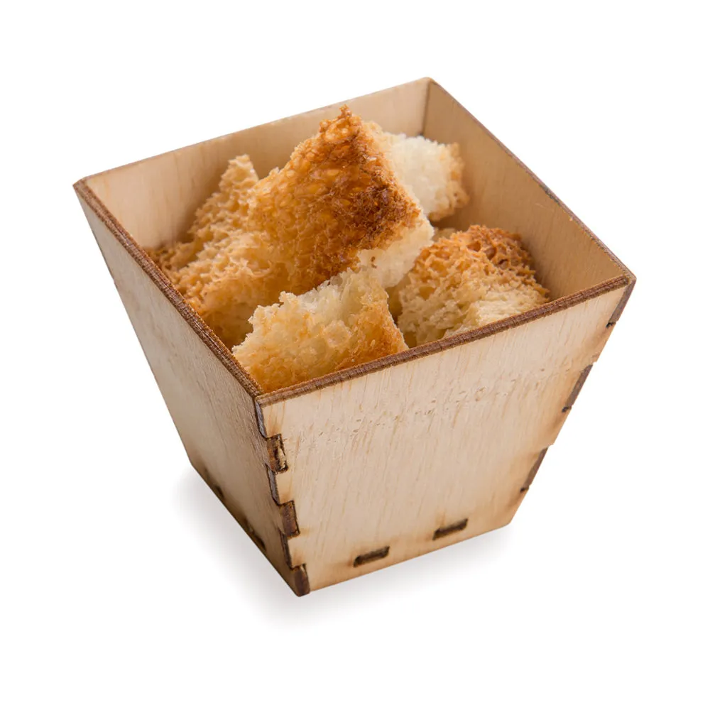 100 2 oz Square Natural Bamboo Mini Kova Cups and 100 Natural Bamboo 3.5" Mini Spoons