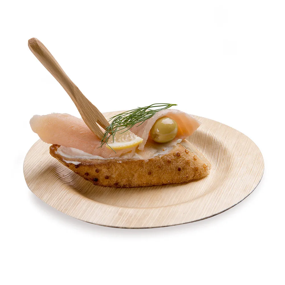 100 Square Natural 3.5" Bamboo Veneer Plates and 100 Natural Bamboo 3.5" Mini Forks