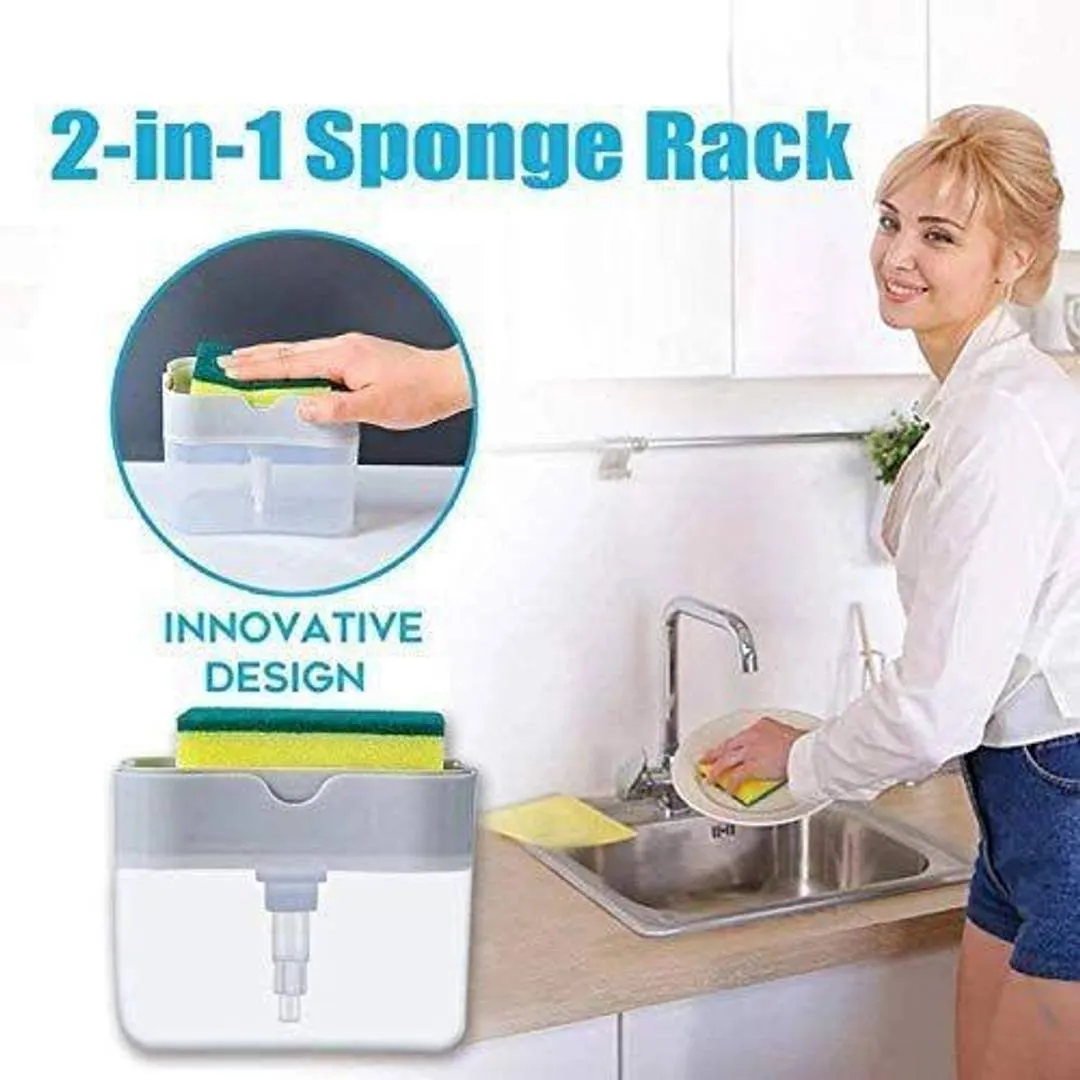 2 in 1 Soap Pump Dispenser for Dishwasher Liquid,Soap, Sponge Holder (385ml) Free Sponge Multicolour Pack of 1