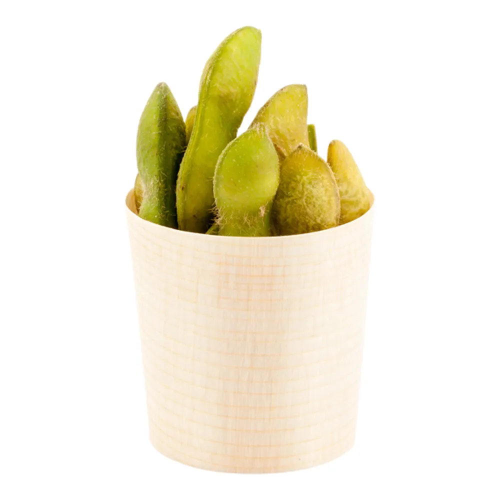 200 1 oz Round Natural Shaved Pinewood Mini Cups and 200 Natural Bamboo 3.5" Mini Spoons