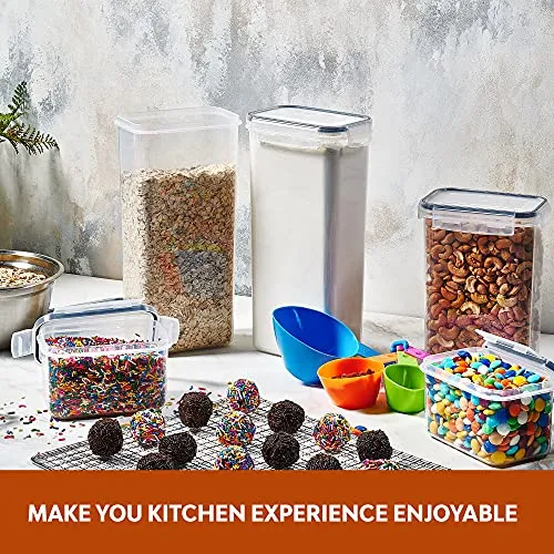 24 Pack Airtight Food Storage Container Set - BPA Free Clear Plastic Kitchen and Pantry Organization Canisters with Durable Lids for Cereal, Dry Food Flour & Sugar - Labels, Marker & Spoon Set