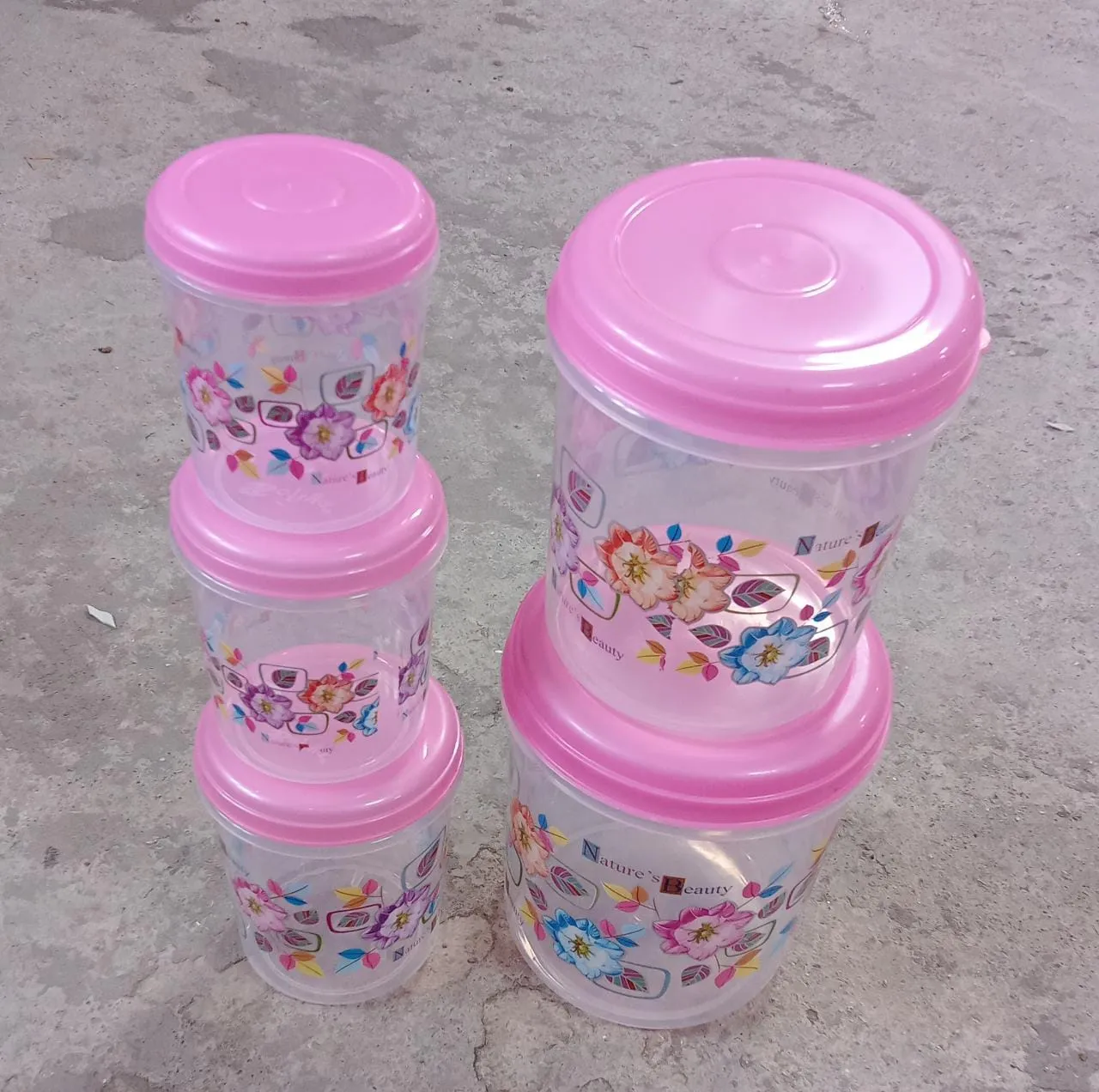 2446 Plastic Transparent Container Air Tight Dabba Set (3000ml, 2000ml, 1000ml, 750ml, 500ml)