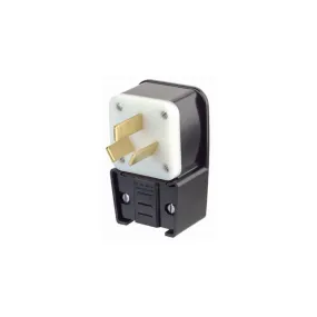 9450P Leviton 50 Amp, 125/250 Volt, NEMA 10-50P, 3P, 3W, Plug, Straight Blade, Industrial Grade, Non-Grounding, Angle - Black