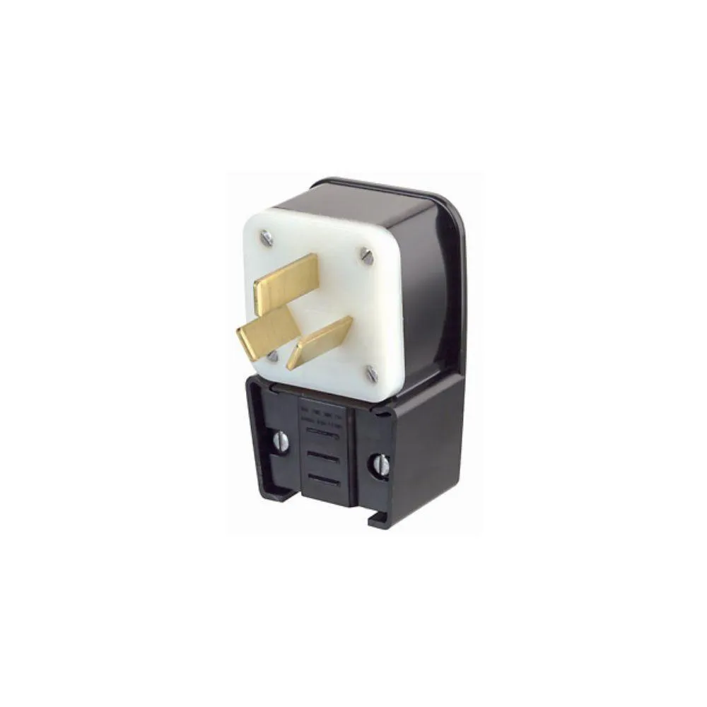 9450P Leviton 50 Amp, 125/250 Volt, NEMA 10-50P, 3P, 3W, Plug, Straight Blade, Industrial Grade, Non-Grounding, Angle - Black