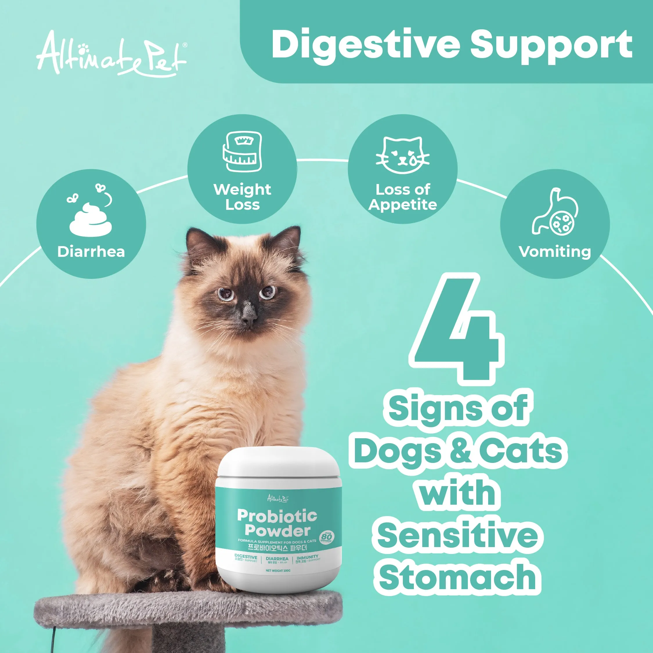 Altimate Pet Probiotic Powder Supplement For Dogs & Cats - Over 80 Servings (200g)