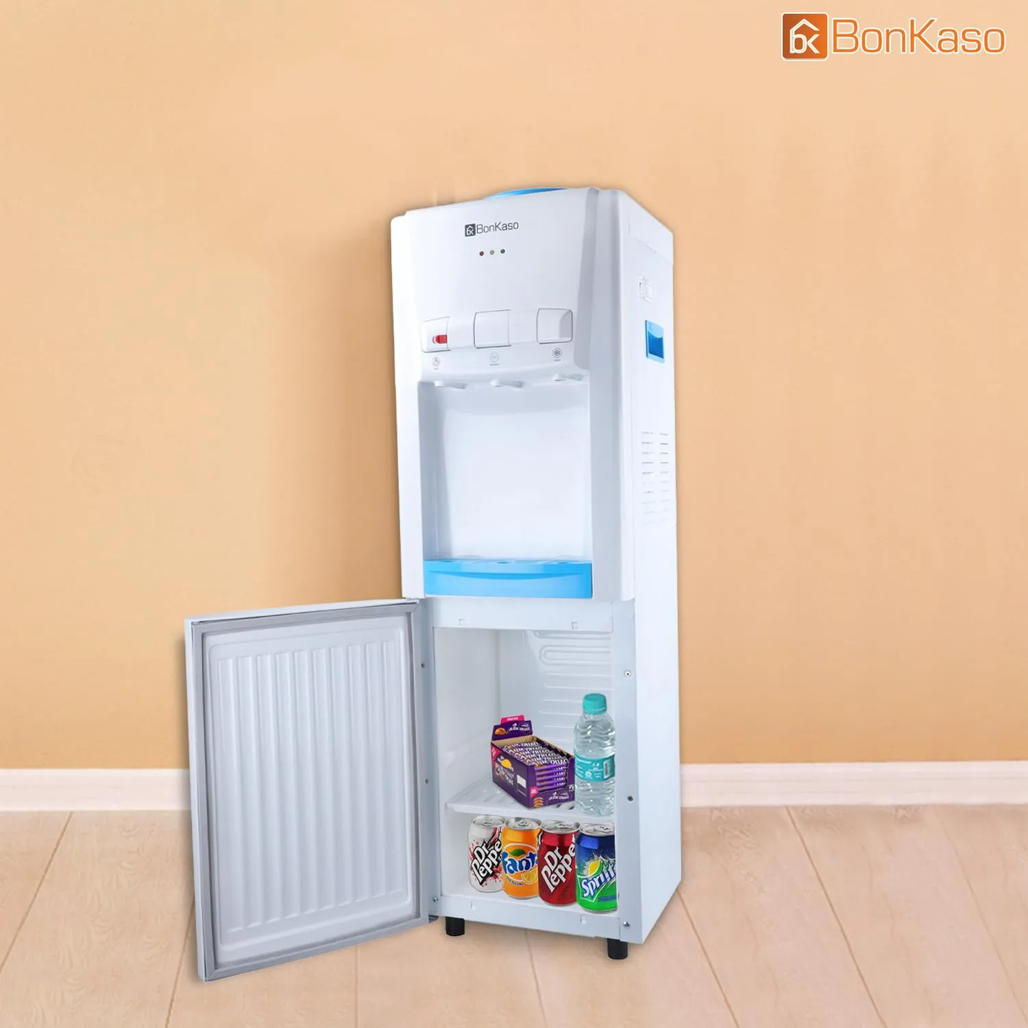 BonKaso Blueprint Hot & Cold Water Dispenser 21C Top Loading with Refrigerator - White/Blue