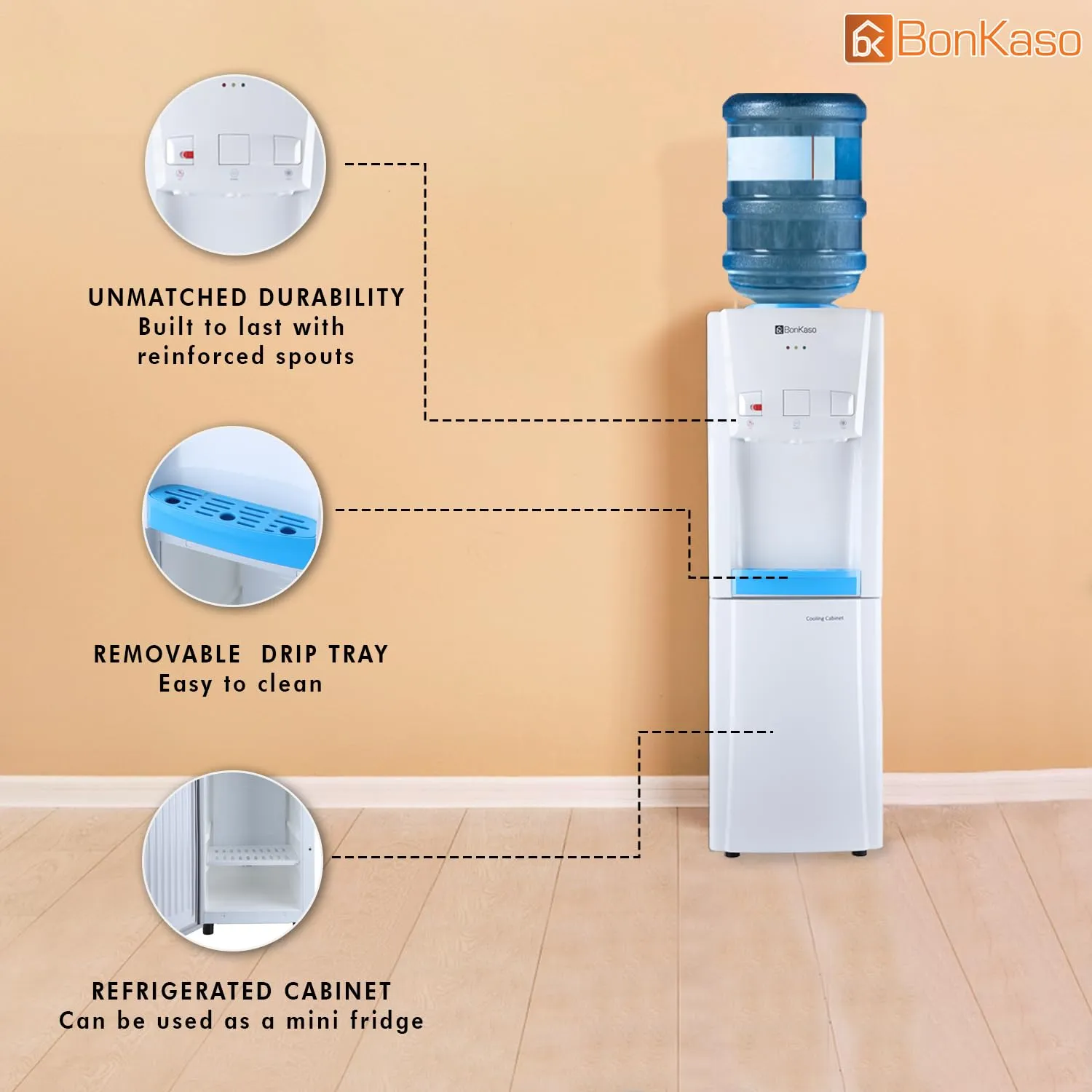 BonKaso Blueprint Hot & Cold Water Dispenser 21C Top Loading with Refrigerator - White/Blue