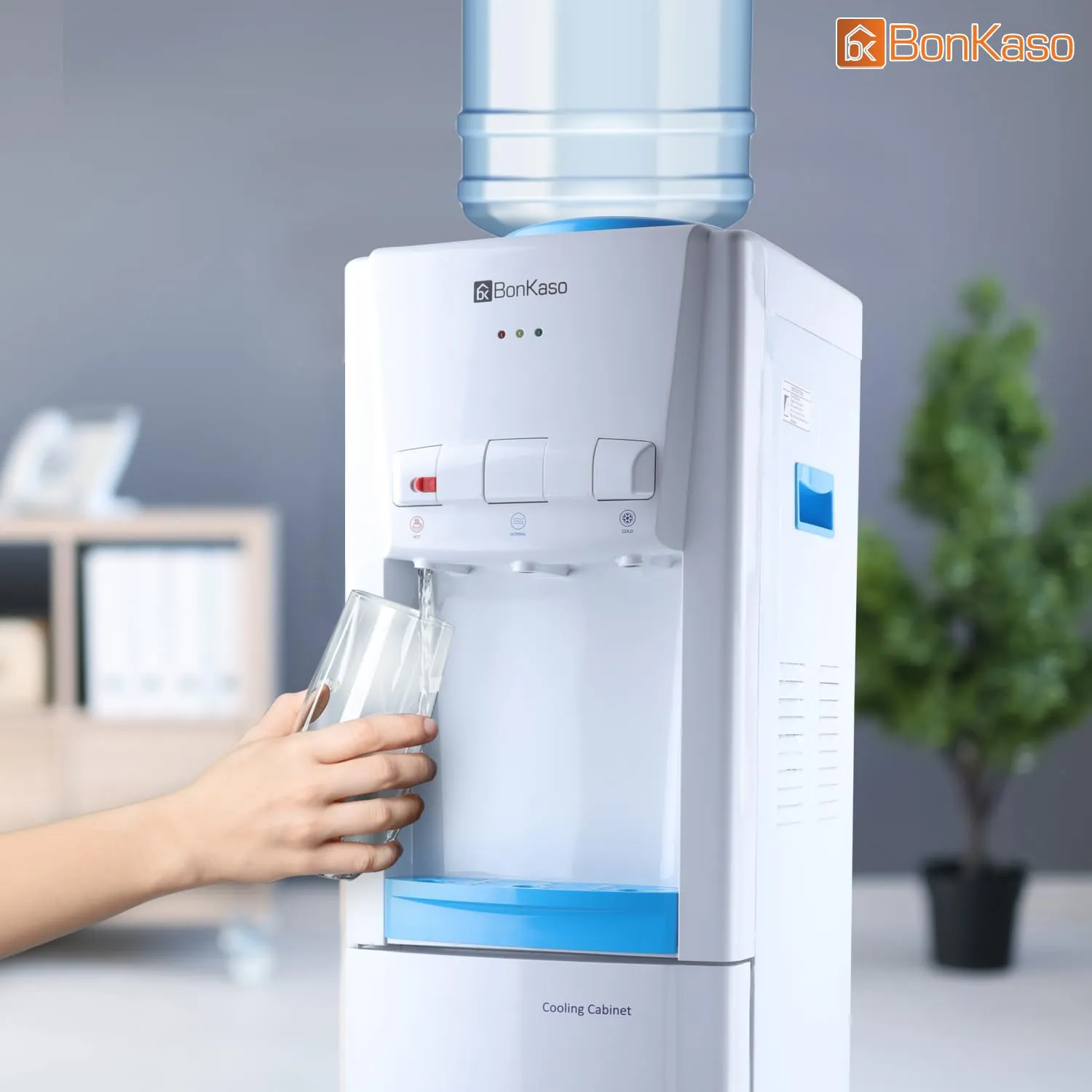 BonKaso Blueprint Hot & Cold Water Dispenser 21C Top Loading with Refrigerator - White/Blue