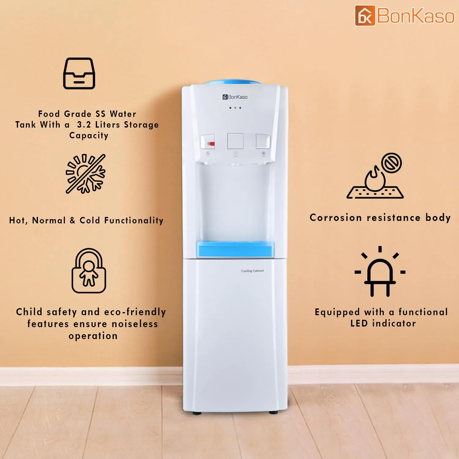 BonKaso Blueprint Hot & Cold Water Dispenser 21C Top Loading with Refrigerator - White/Blue