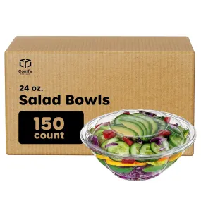 [Case of 150] 24 oz. Plastic Salad Bowls To-Go With Airtight Lids