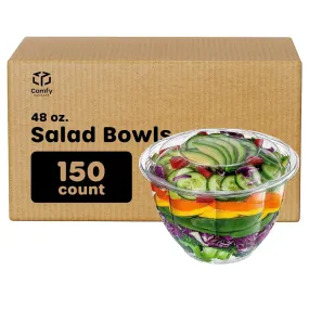 [Case of 150] 48 oz. Plastic Salad Bowls To Go With Airtight Lids
