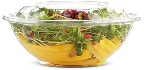 CCF 18OZ PET Plastic Rose Salad Bowl & Lids - 150 Sets/Case