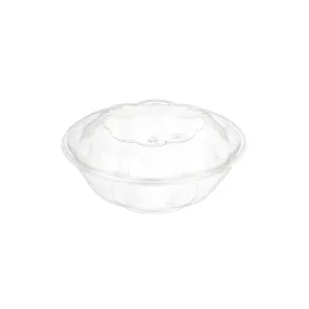 CCF 24OZ PET Plastic Rose Salad Bowl & Lids - 150 Sets/Case