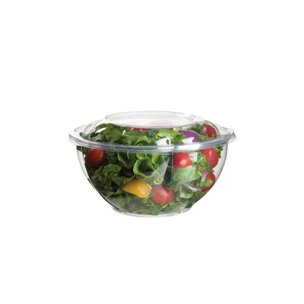 CCF 32OZ PET Plastic Rose Salad Bowl & Lids - 150 Sets/Case