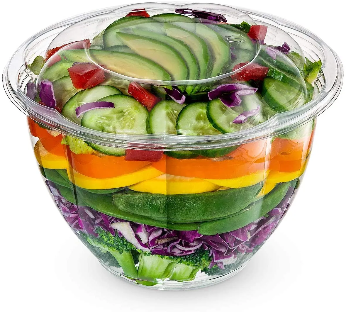 CCF 48OZ PET Plastic Rose Salad Bowl & Lids - 150 Sets/Case