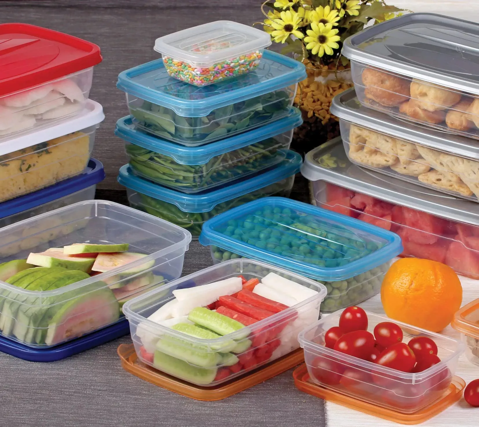 Dialust Rectangular Plastic Food Storage Container with Air Tight Lid Kitchen Container Meat Box Fridge and Freezer Storage Boxes Bowl - 225ml, 325ml, 650ml, 1250ml, 2200ml, 3500ml, 6 Pcs, Clear