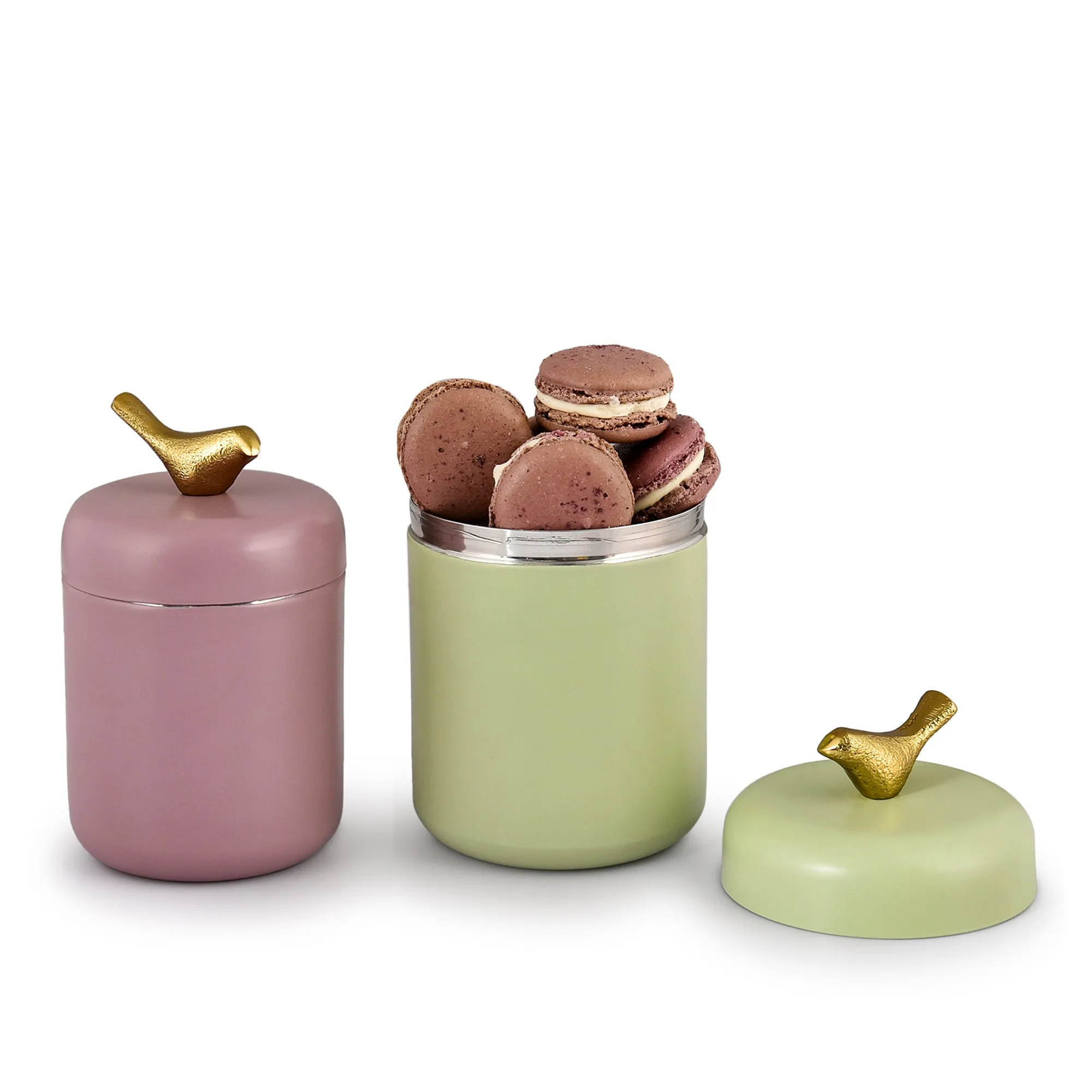 Elan Bird Curve Leak Proof Air-Tight Stainless Steel Round Container With Lid (Fern green & Mauve, Set of 2)