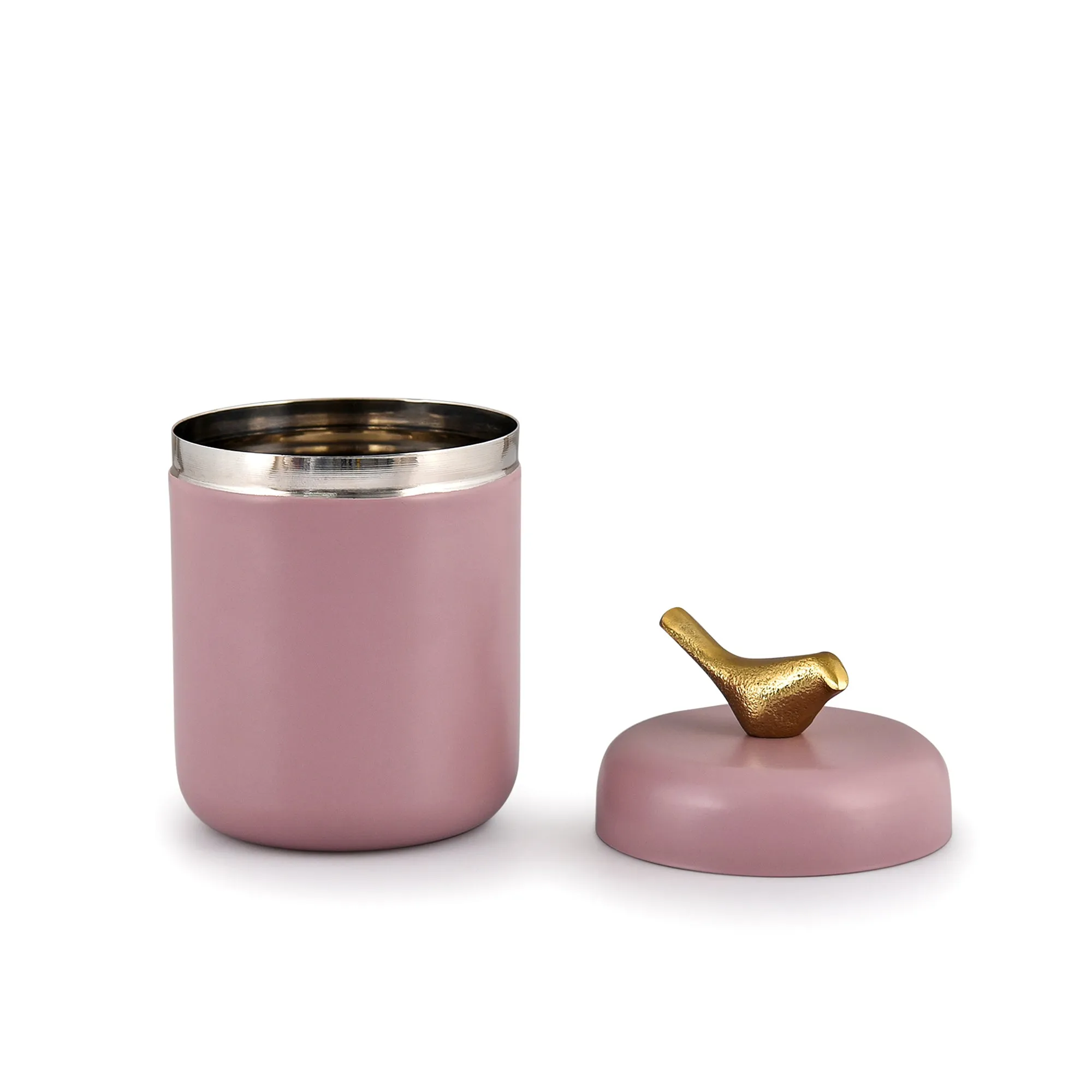 Elan Bird Curve Leak Proof Air-Tight Stainless Steel Round Container With Lid (Fern green & Mauve, Set of 2)