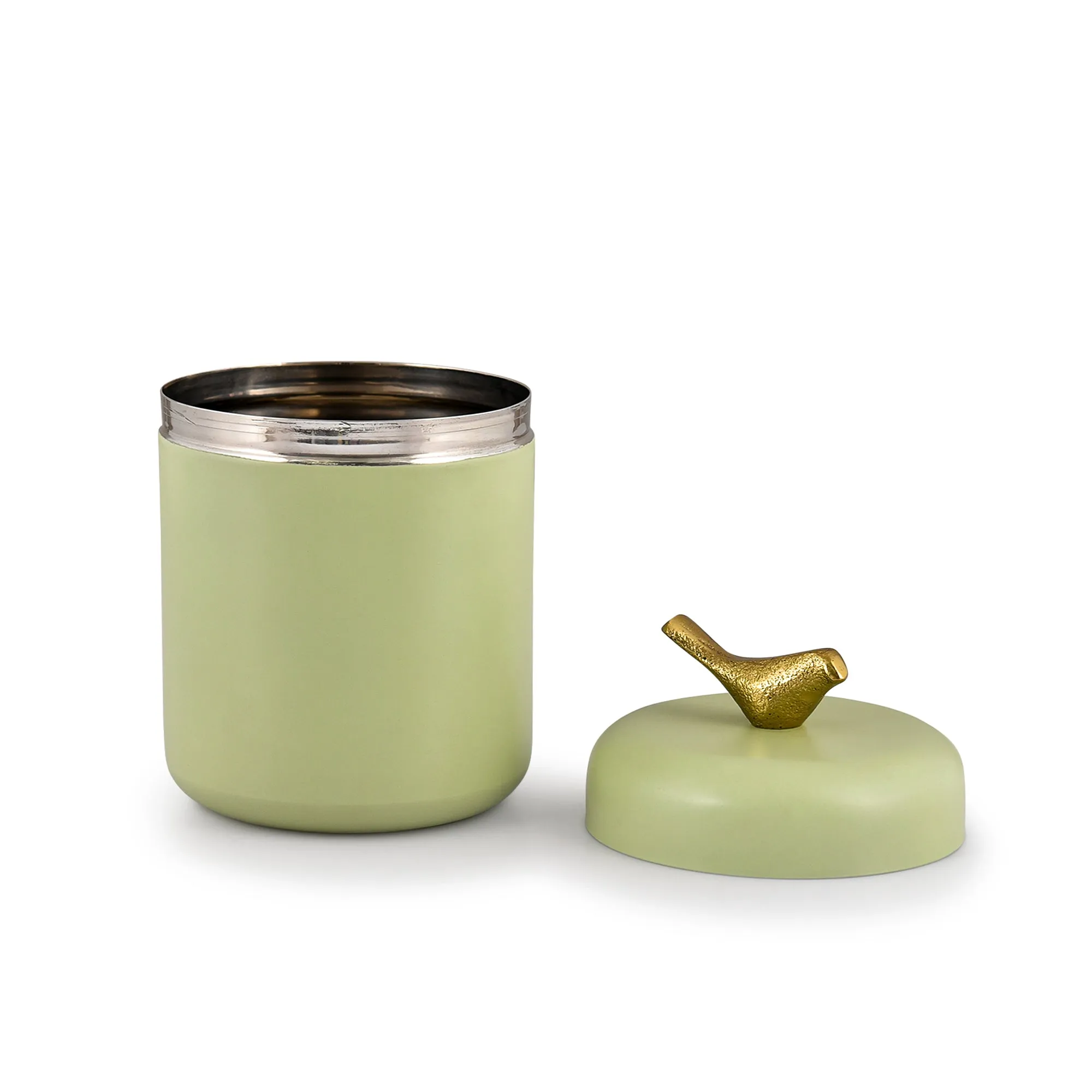 Elan Bird Curve Leak Proof Air-Tight Stainless Steel Round Container With Lid (Fern green & Mauve, Set of 2)