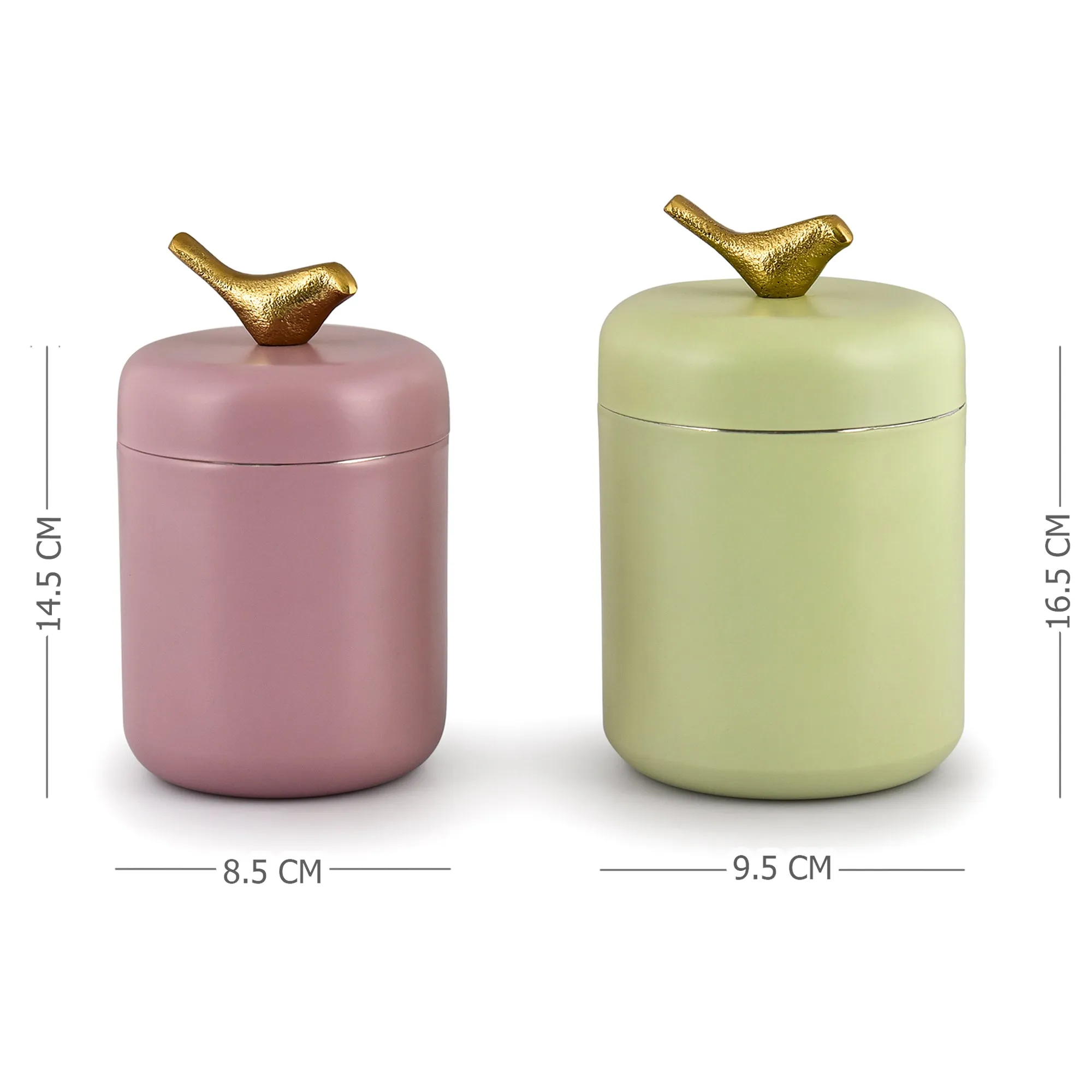 Elan Bird Curve Leak Proof Air-Tight Stainless Steel Round Container With Lid (Fern green & Mauve, Set of 2)