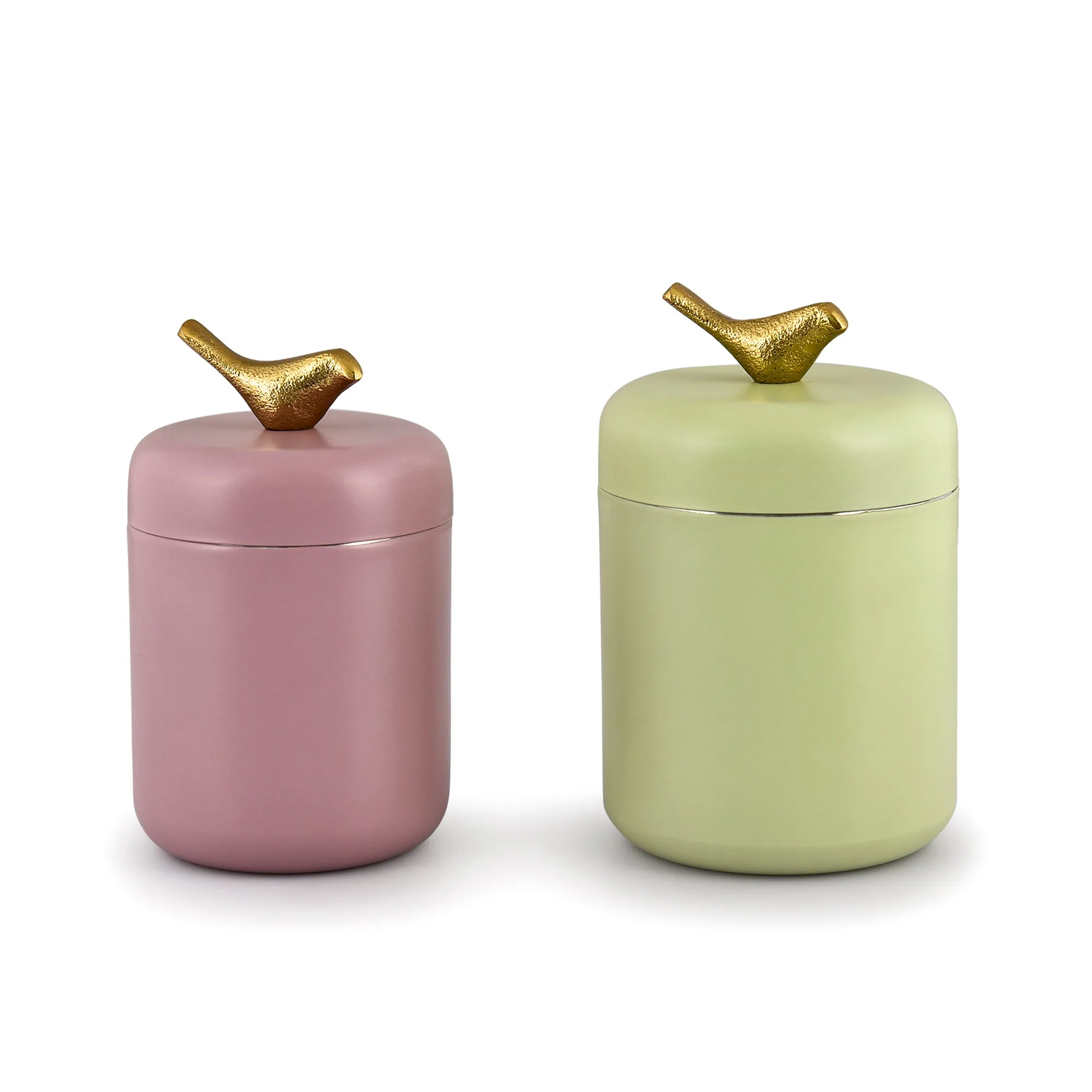 Elan Bird Curve Leak Proof Air-Tight Stainless Steel Round Container With Lid (Fern green & Mauve, Set of 2)