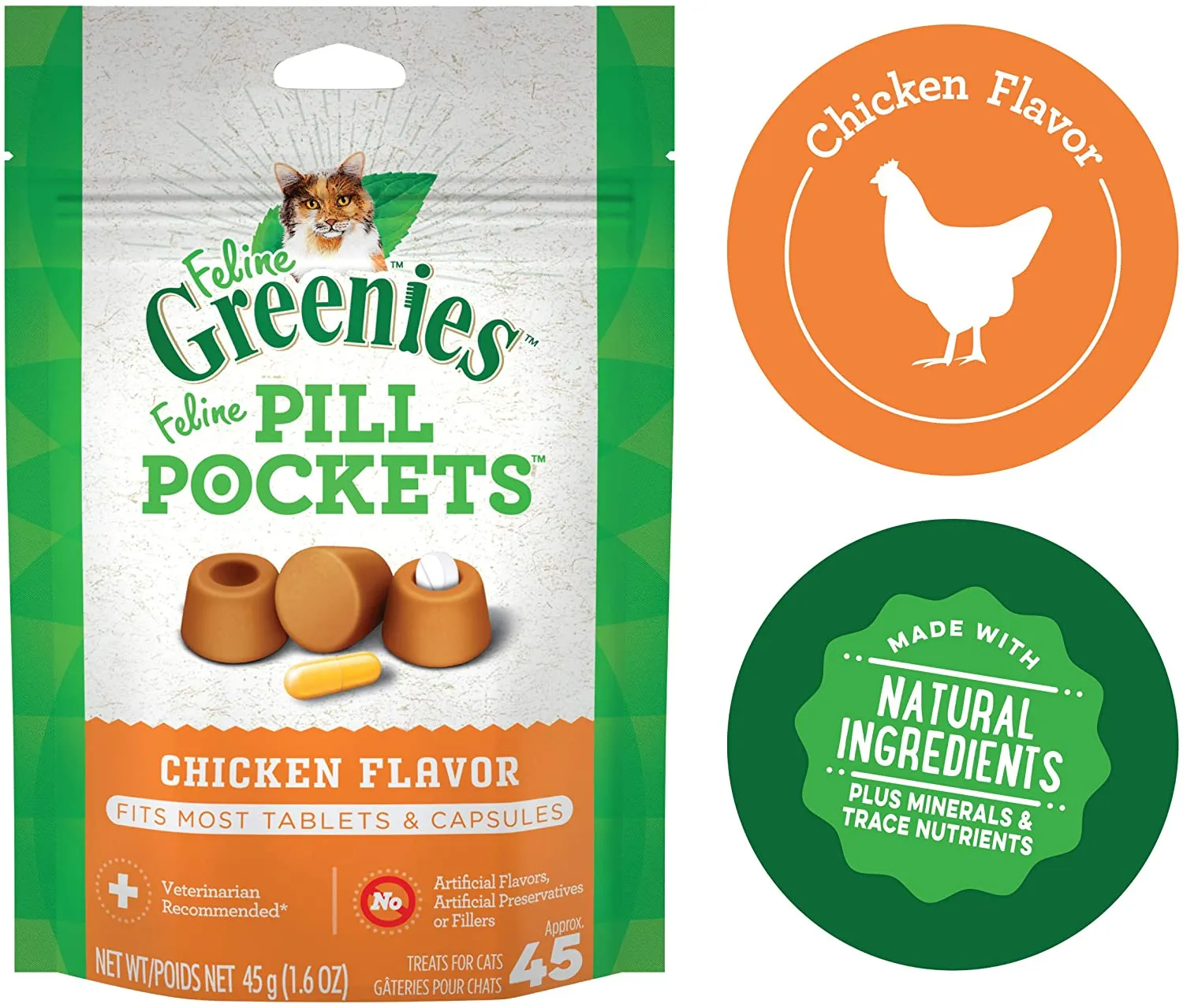Greenies Pill Pockets for Cats Chicken Treats - 1.6 oz - 45 Count