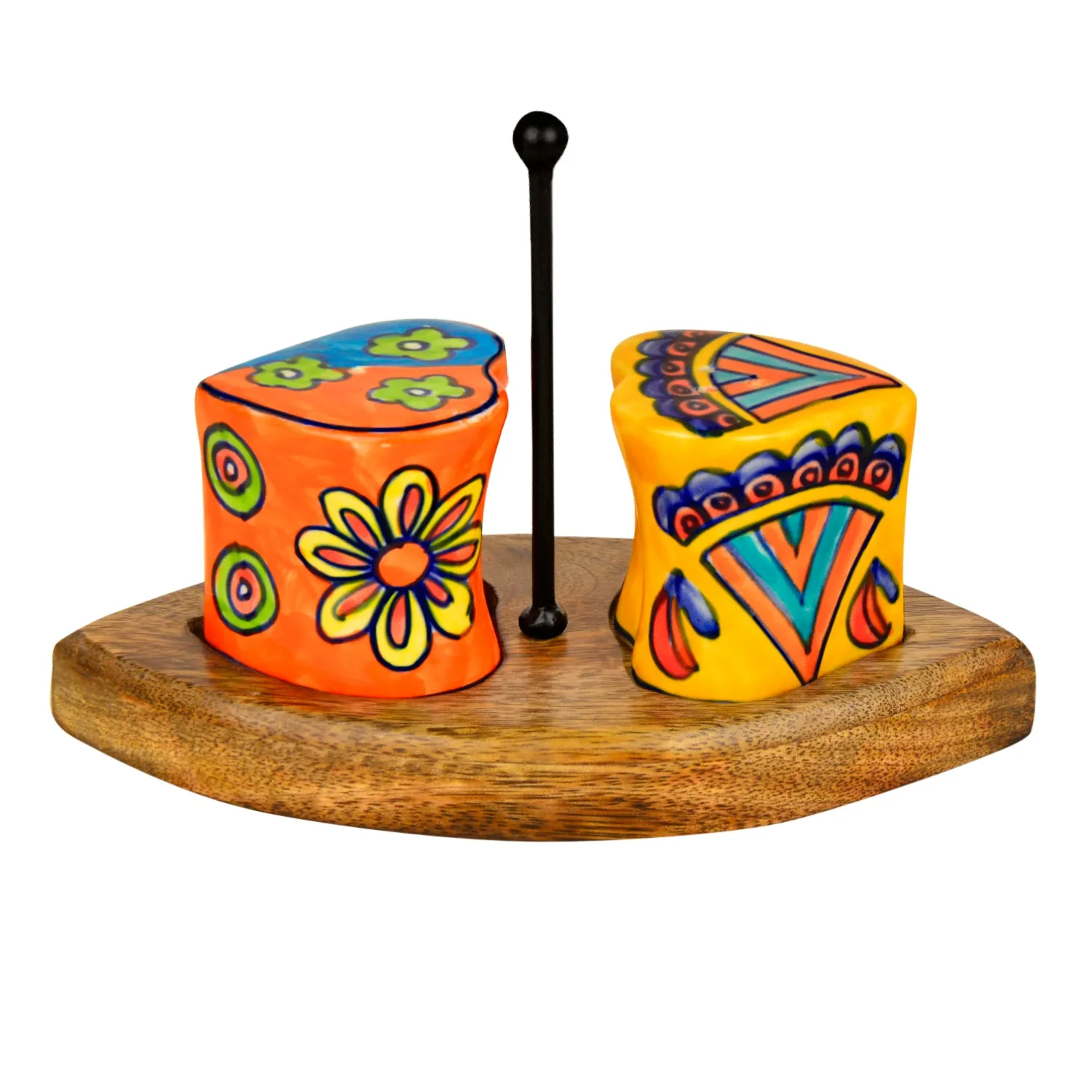 Handpainted Floral Ceramic Salt and Pepper Shaker with Stand