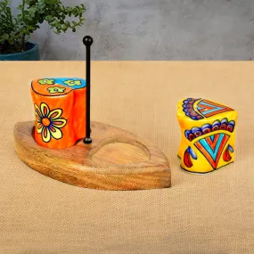 Handpainted Floral Ceramic Salt and Pepper Shaker with Stand