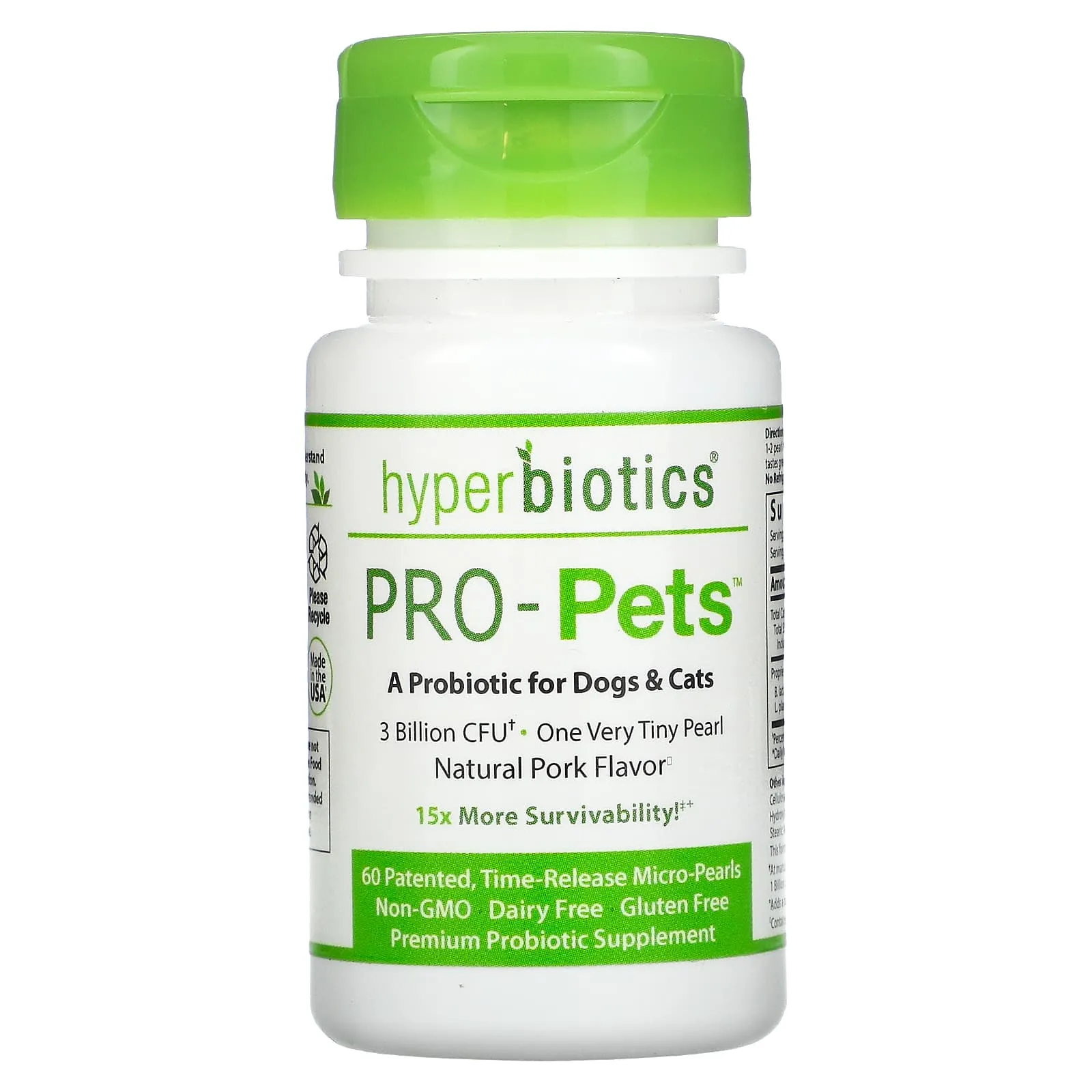 Hyperbiotics Probiotics for Dogs and Cats, Natural Pork, 60 Capsules