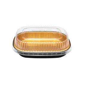 Karat 24 oz Black and Gold Aluminum Foil Take Out Pan with Clear PET Dome Lid - 100 sets