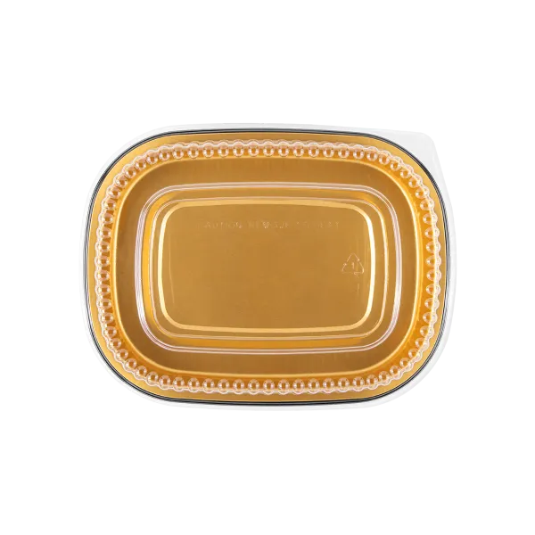 Karat 24 oz Black and Gold Aluminum Foil Take Out Pan with Clear PET Dome Lid - 100 sets