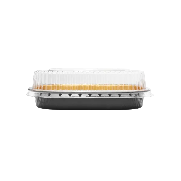 Karat 24 oz Black and Gold Aluminum Foil Take Out Pan with Clear PET Dome Lid - 100 sets