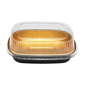 Karat 48 oz Black and Gold Aluminum Foil Take Out Pan with Clear PET Dome Lid - 50 sets