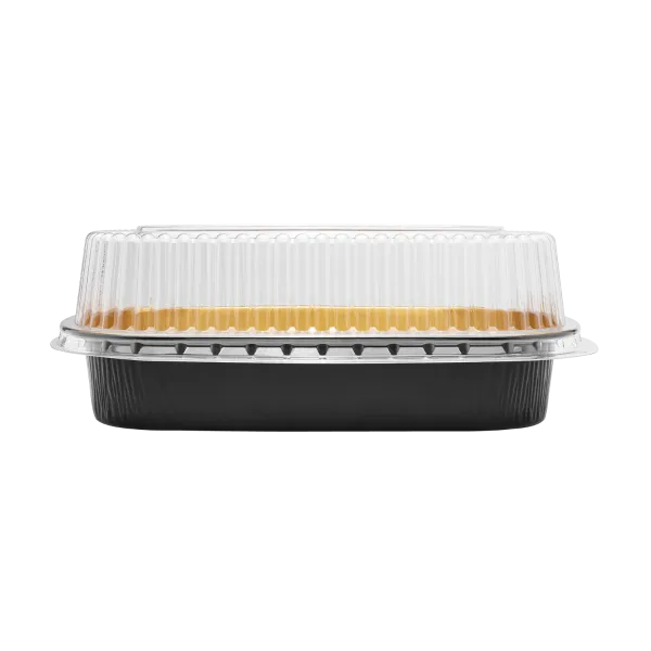 Karat 48 oz Black and Gold Aluminum Foil Take Out Pan with Clear PET Dome Lid - 50 sets