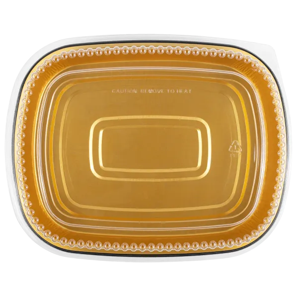 Karat 72 oz Black and Gold Aluminum Foil Take Out Pan with Clear PET Dome Lid - 50 sets