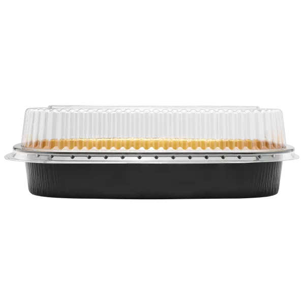 Karat 72 oz Black and Gold Aluminum Foil Take Out Pan with Clear PET Dome Lid - 50 sets
