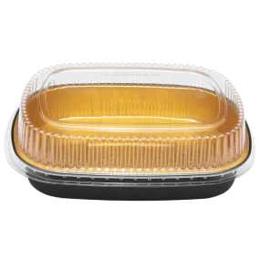 Karat 72 oz Black and Gold Aluminum Foil Take Out Pan with Clear PET Dome Lid - 50 sets