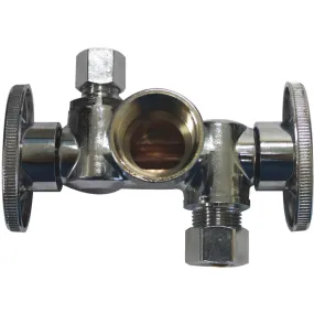 Keeney 1/2" FIP x 3/8" OD x 1/4" OD Quarter Turn Dual Shut-Off/Dual Outlet Valve