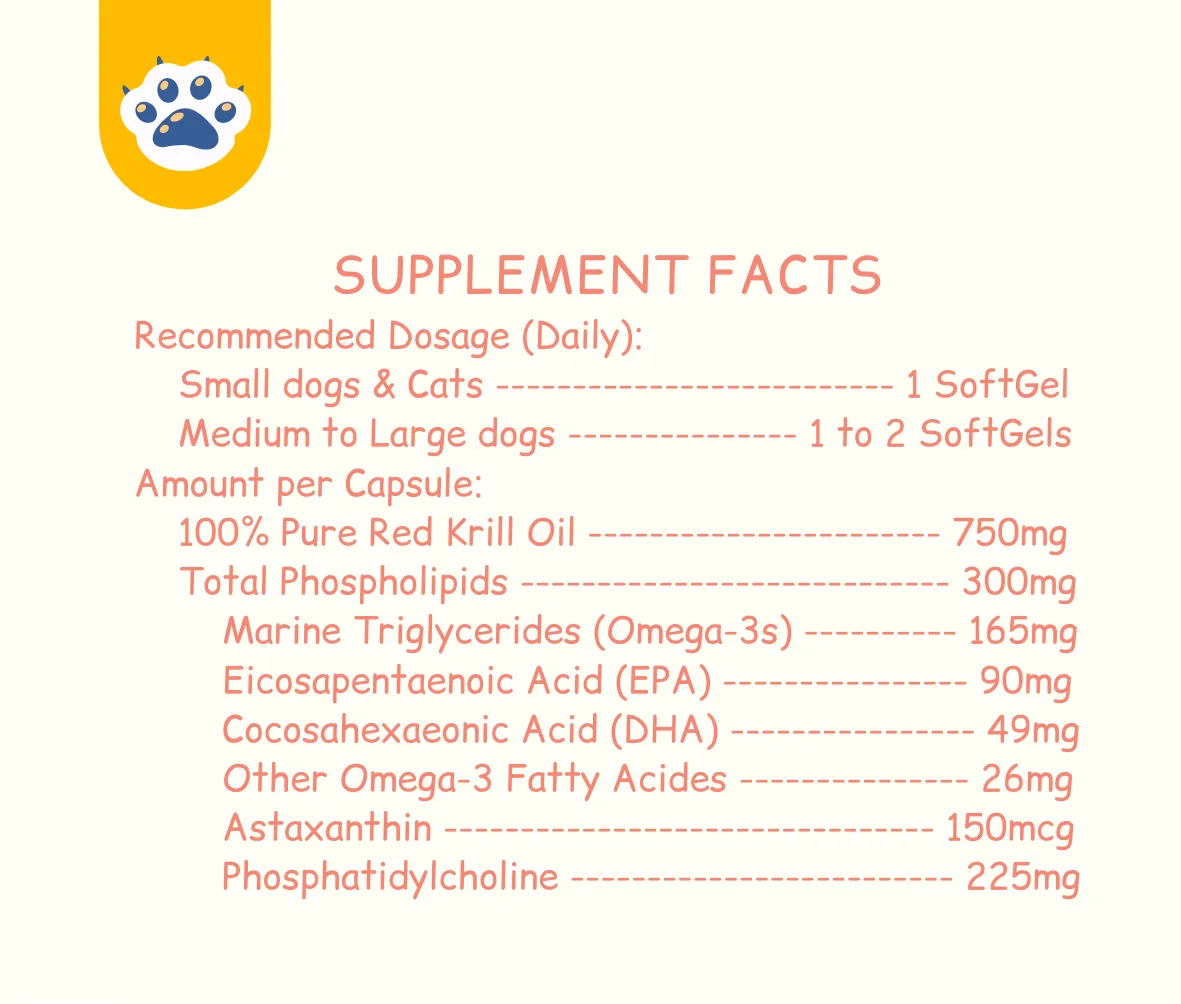 Krill Oil for Dogs & Cats - Maxi Omega-3 SoftGel with HUMAN GRADE