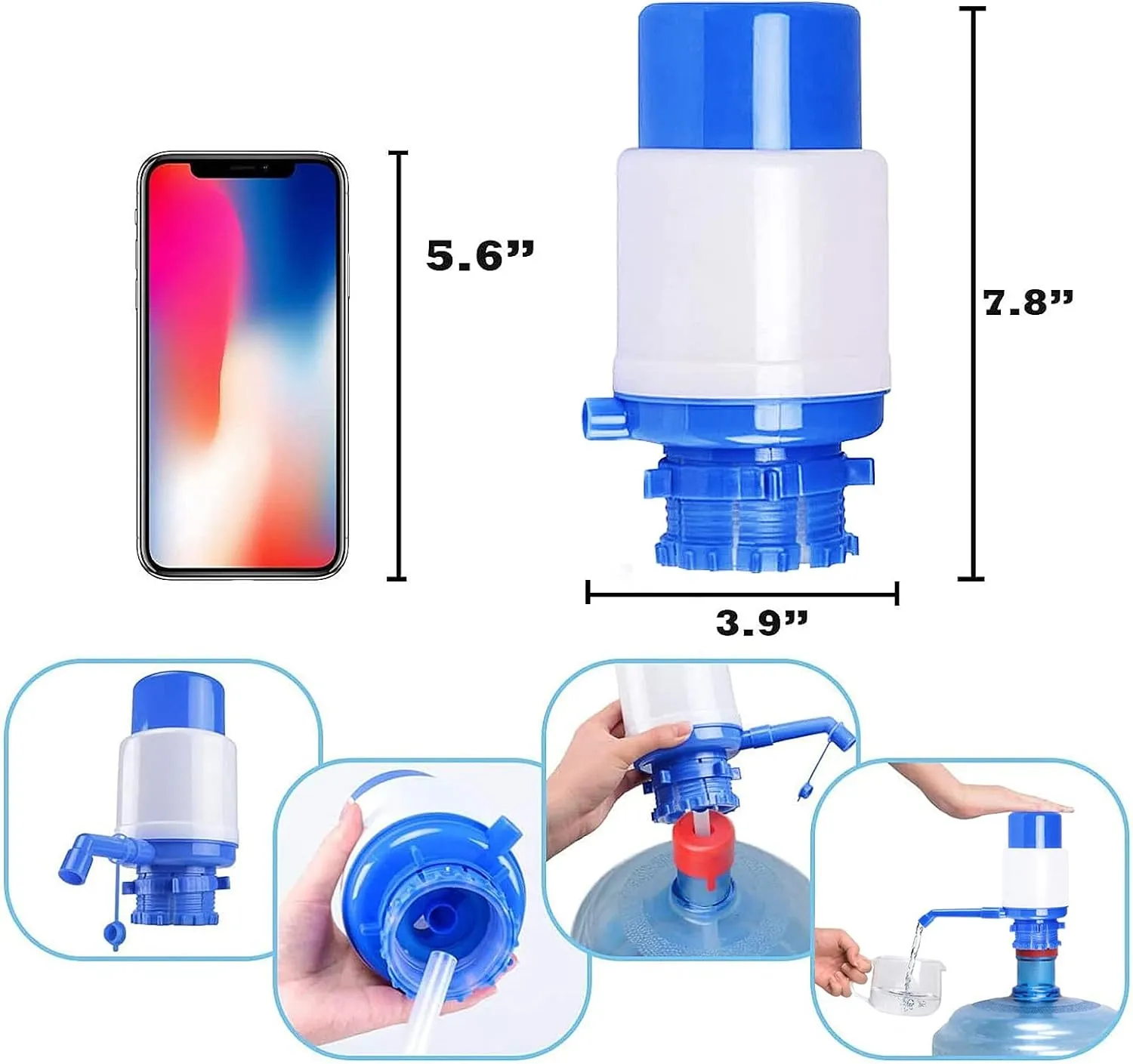Manual Water Pump Dispenser For 19 liter Water Cans Large - Blue & White