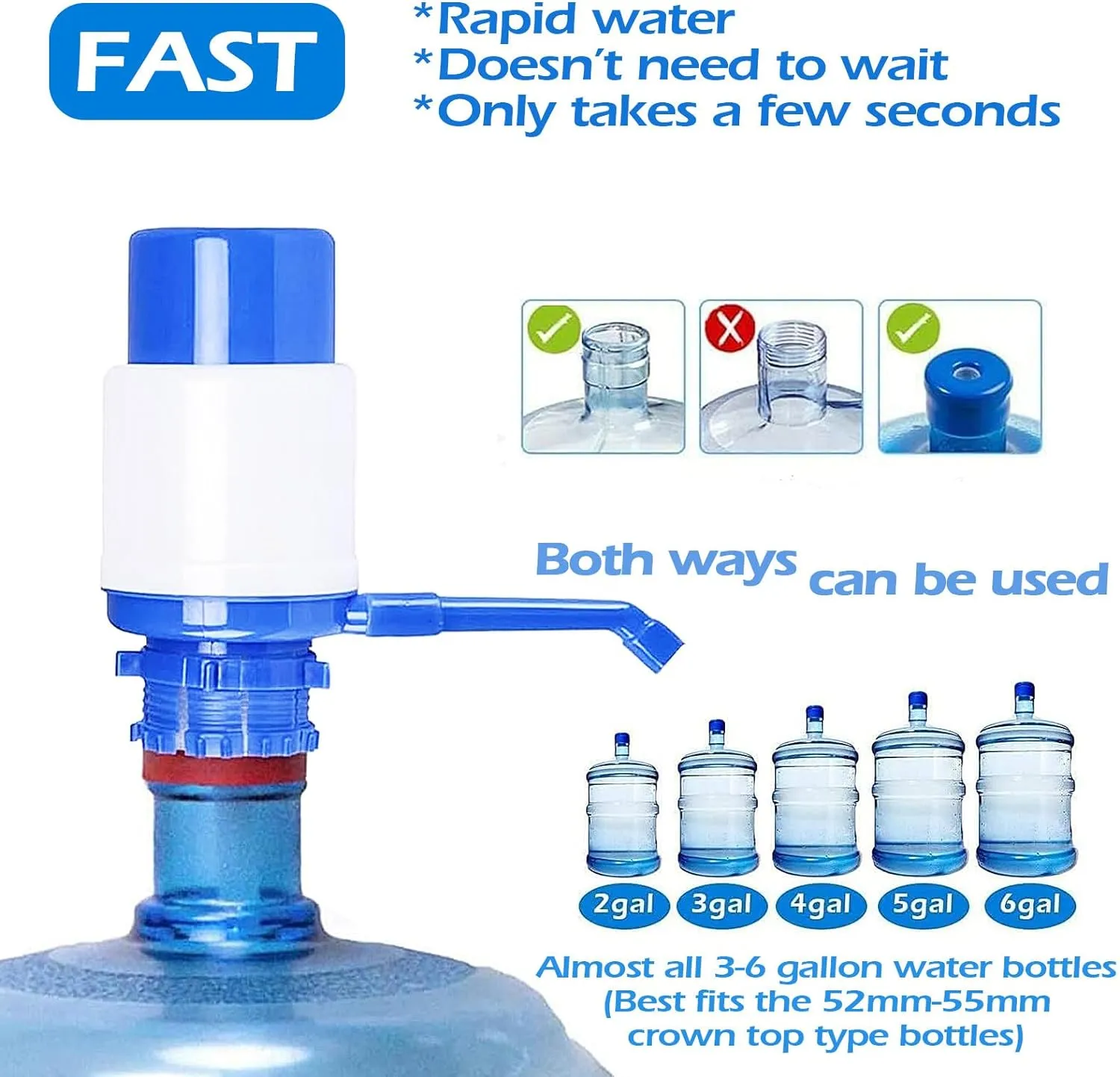 Manual Water Pump Dispenser For 19 liter Water Cans Large - Blue & White