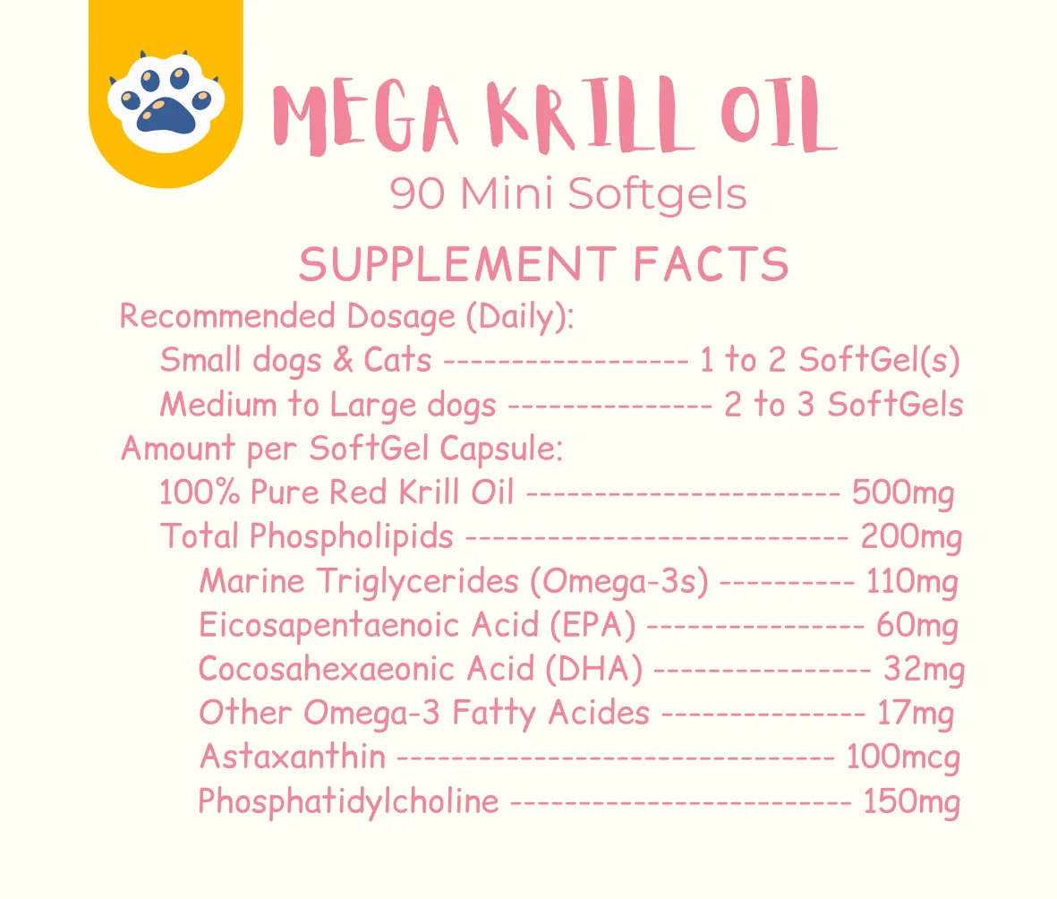 [Mini 90 Capsules] Krill Oil for Small Dogs & Cats - HUMAN GRADE - Maxi Omega-3