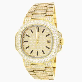 Moissanite Square Face 19.0ct Solitaire Bezel Gold Tone Watch