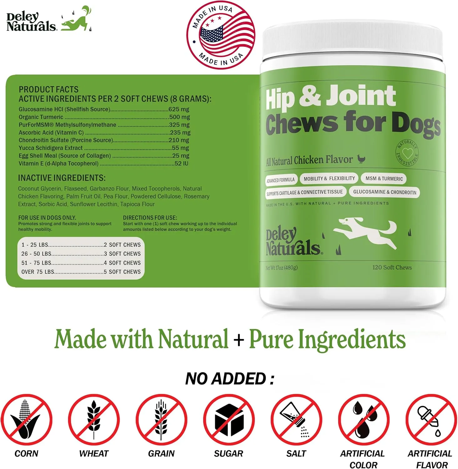 Natural Grain-Free Soft Chews Hip & Joint Supplement for Dogs - Advanced Arthritis Relief 480g