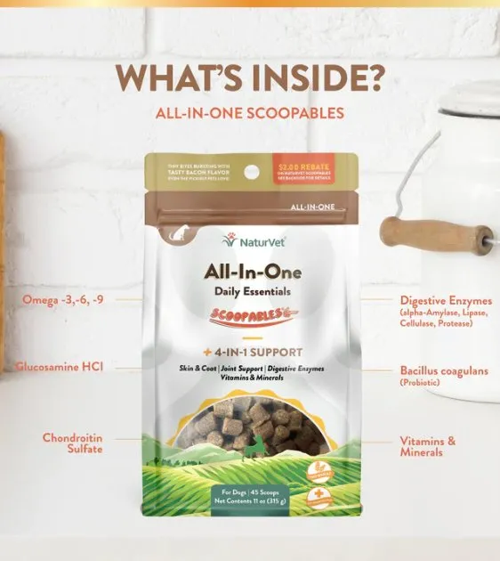 NaturVet Scoopables (Tiny Bites With Bacon Flavour) All-In-One Daily Essentials 4-in-1 Support Dog Supplement