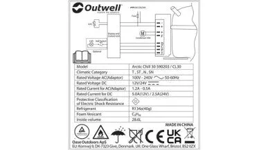 Outwell Cool Box Artic Chill 30 - Camping Compressor Fridge Coolbox