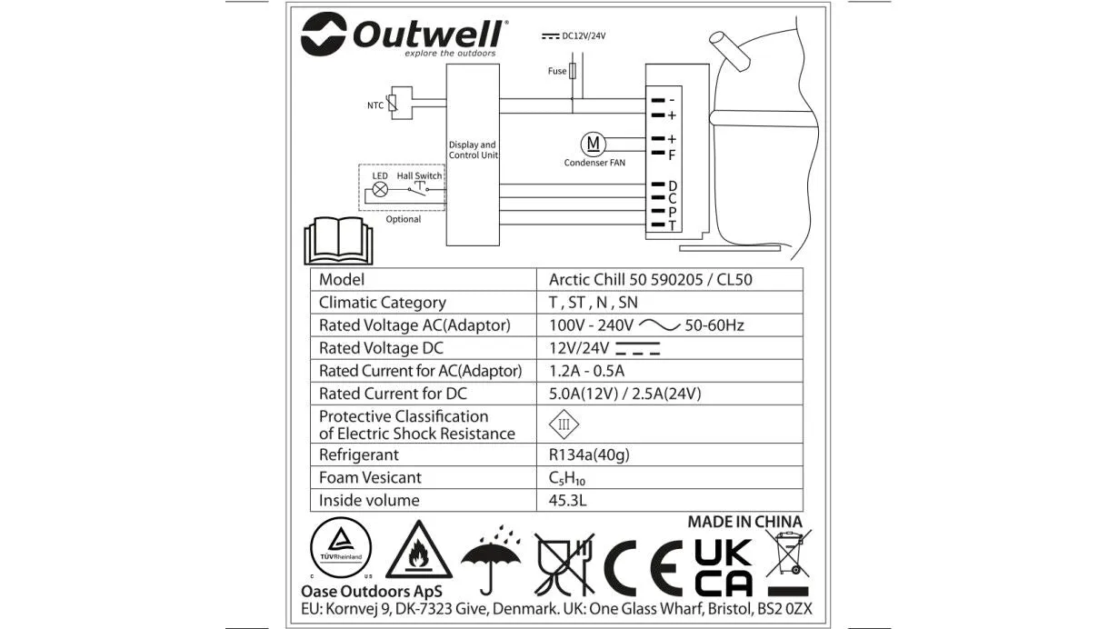 Outwell Cool Box Artic Chill 50 - Camping Compressor Fridge / Freezer Coolbox