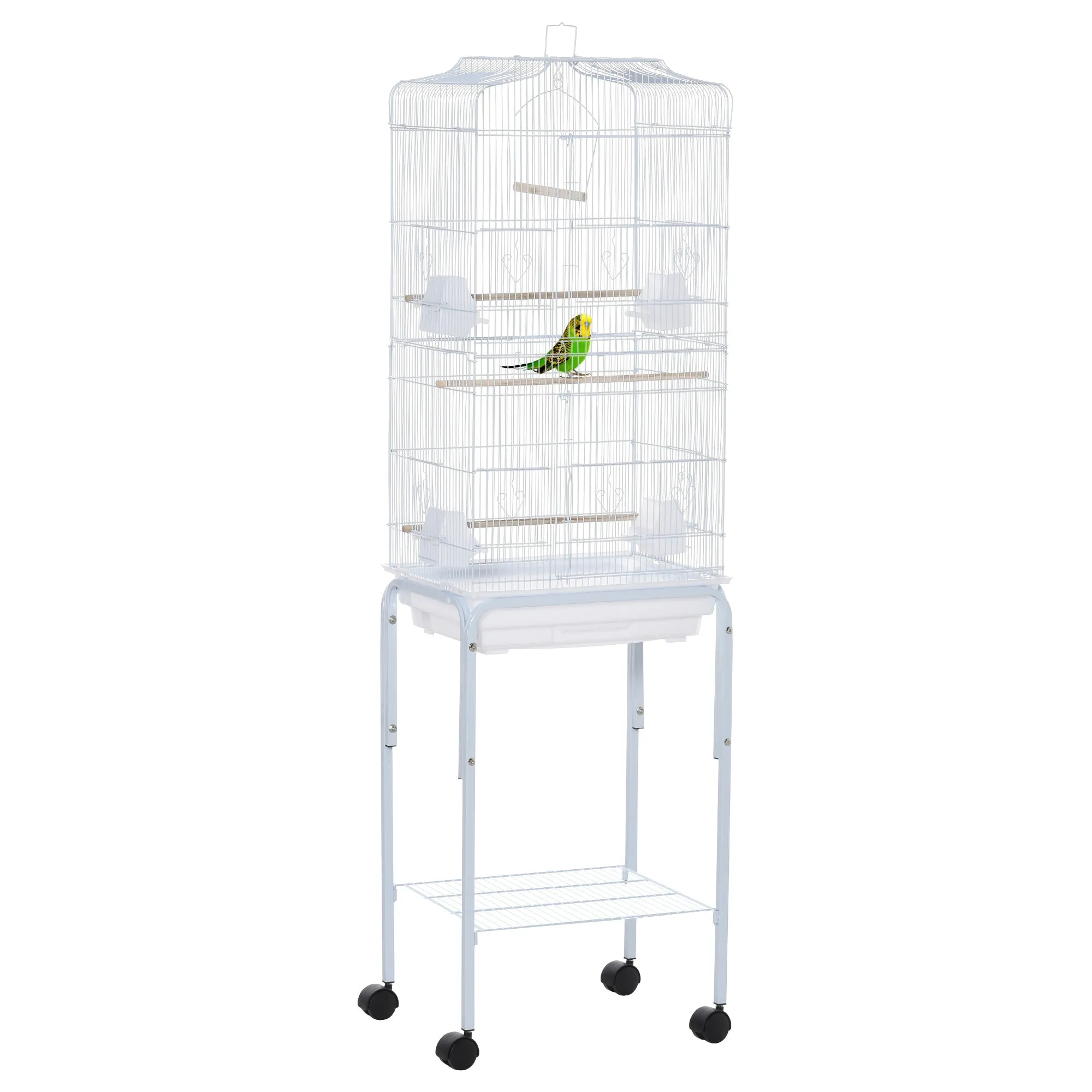 PawHut Bird Cage for Budgie Finch Canary Parakeet W/ Stand Sliding Tray White
