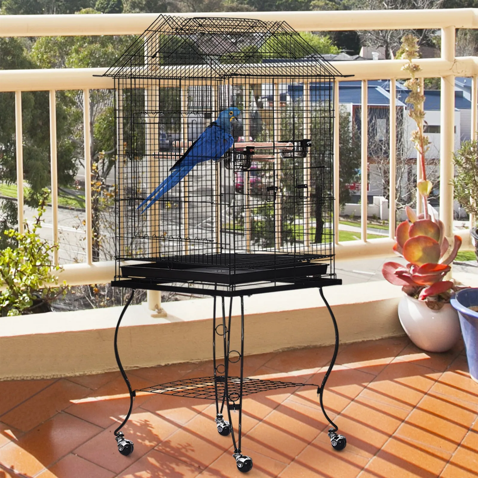 PawHut Large Metal Bird Cage Aviary Parrot Budgie Canary Pet With Stand&Wheels
