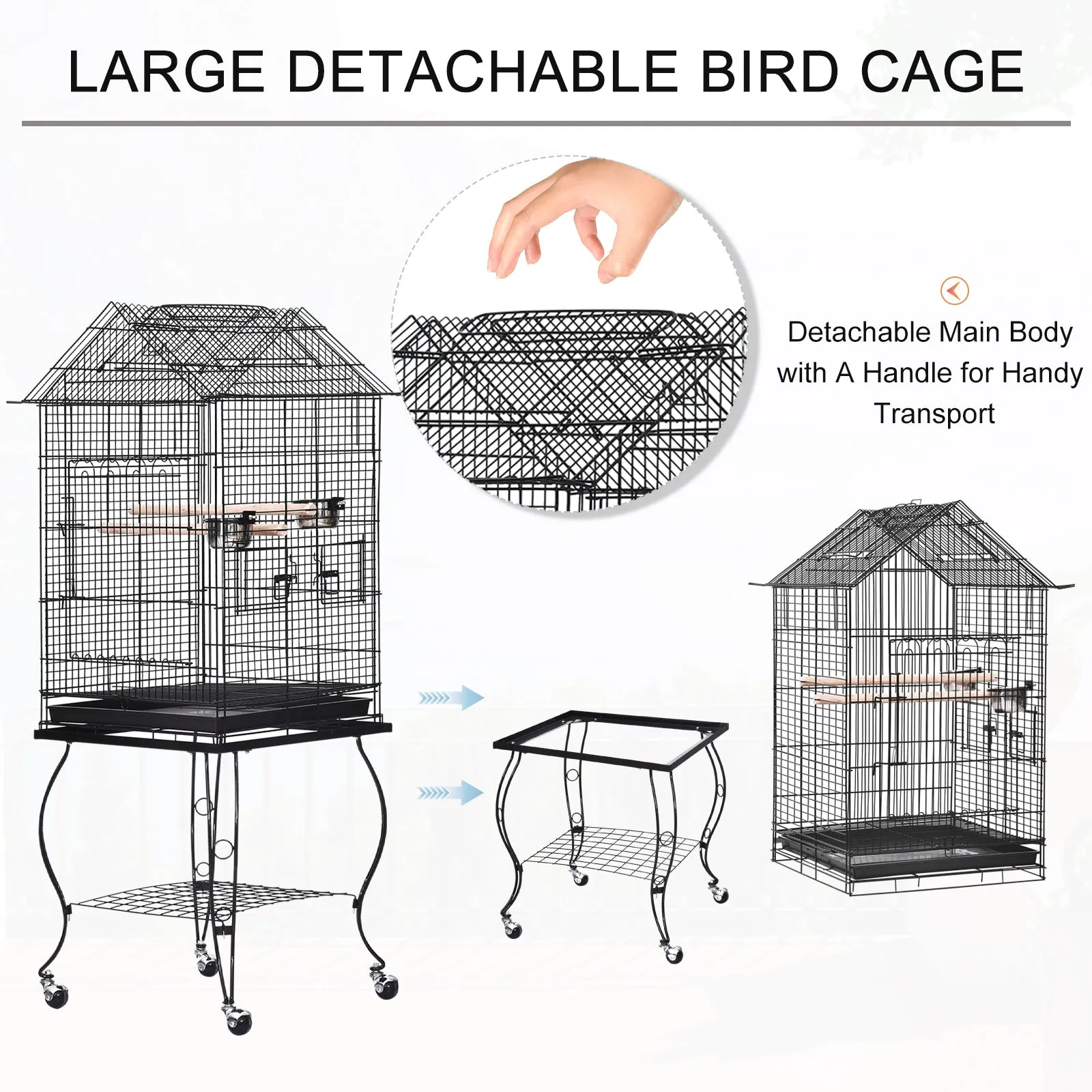 PawHut Large Metal Bird Cage Aviary Parrot Budgie Canary Pet With Stand&Wheels